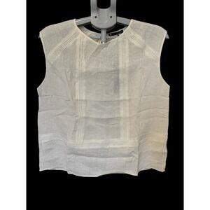 Revolve Women's Large Cream Sleeveless Crew Neck Blouse‎ with Eyelet Lace Detail